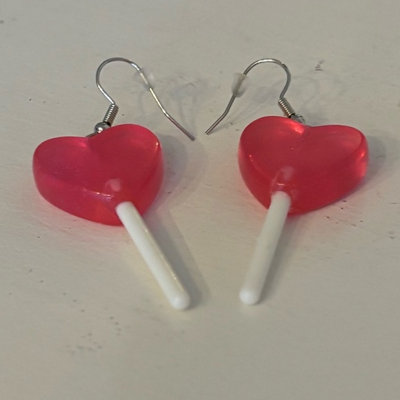 Pink Heart Lollipop Dangle Earrings - Picture 5 of 5